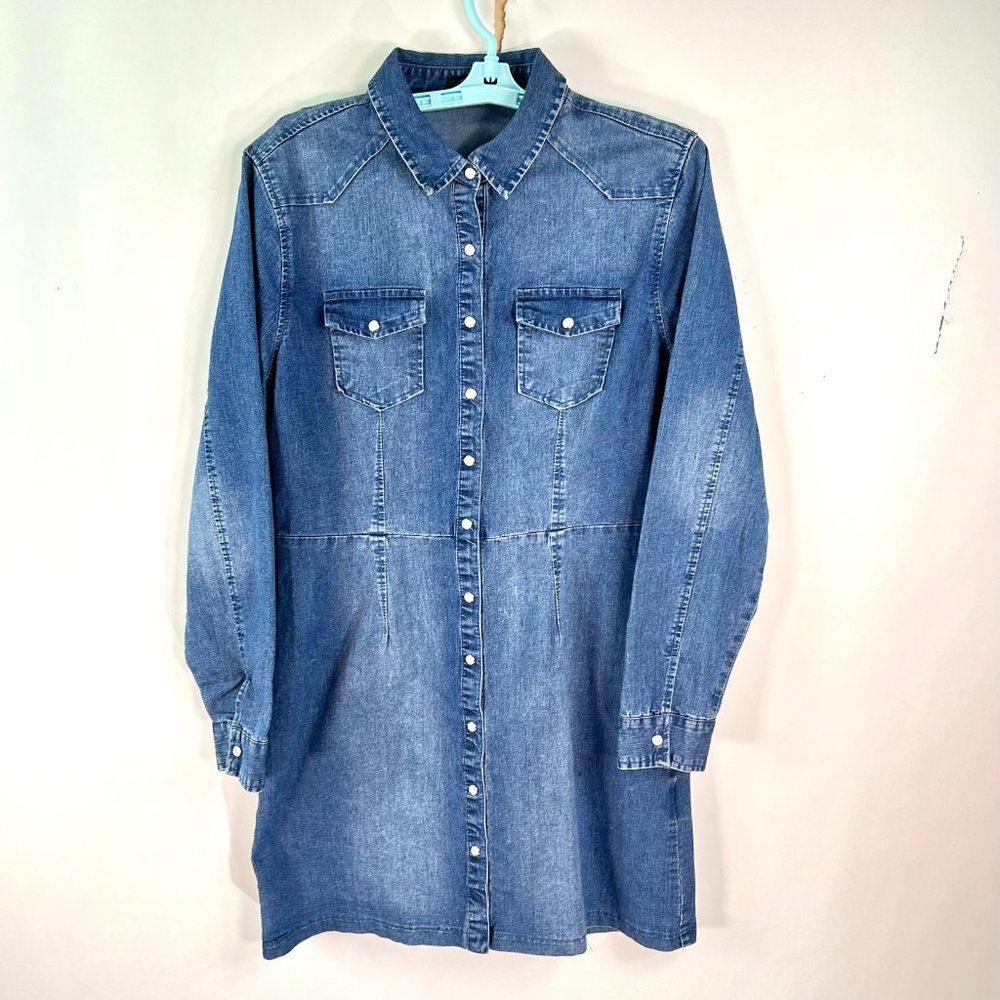 VTG Chi Ole Womens Long Sleeves Long Sleeve Button Up Blue Denim  Dress Size L